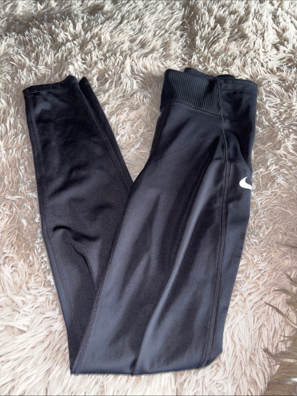 Nike Kids Black Athletic Leggings with White Swoosh